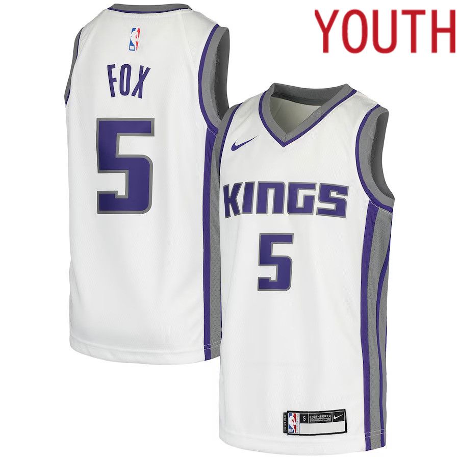 Youth Sacramento Kings #5 De Aaron Fox Nike White Swingman NBA Jersey->youth nba jersey->Youth Jersey